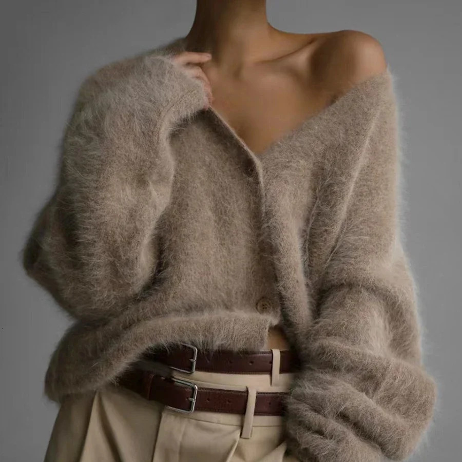 Womens Cardigans Korean Fashion V-neck Sweater Coat Long Sleeve Oversized Sweater Female Buttons Solid Knitted Jacket Women 241011