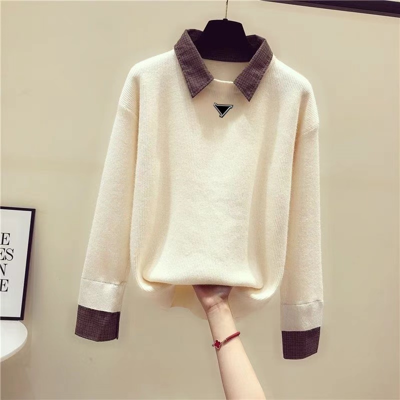Female designerWomen's sweater autumn/winter Korean fashion lantern sleeve soft mohair casual cashmere embroidery sweater solid color O-neck long