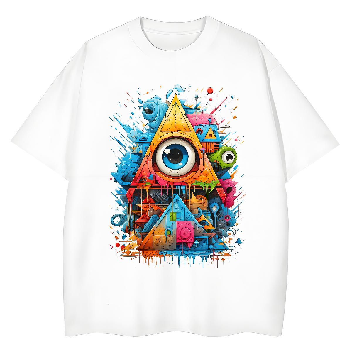 Fashion T-Shirts 230g Pure Cotton Round Neck Short Sleeve Hip Hop eye of the devil Women Tees Nice Cartoon Floral Printing Tops Shirt