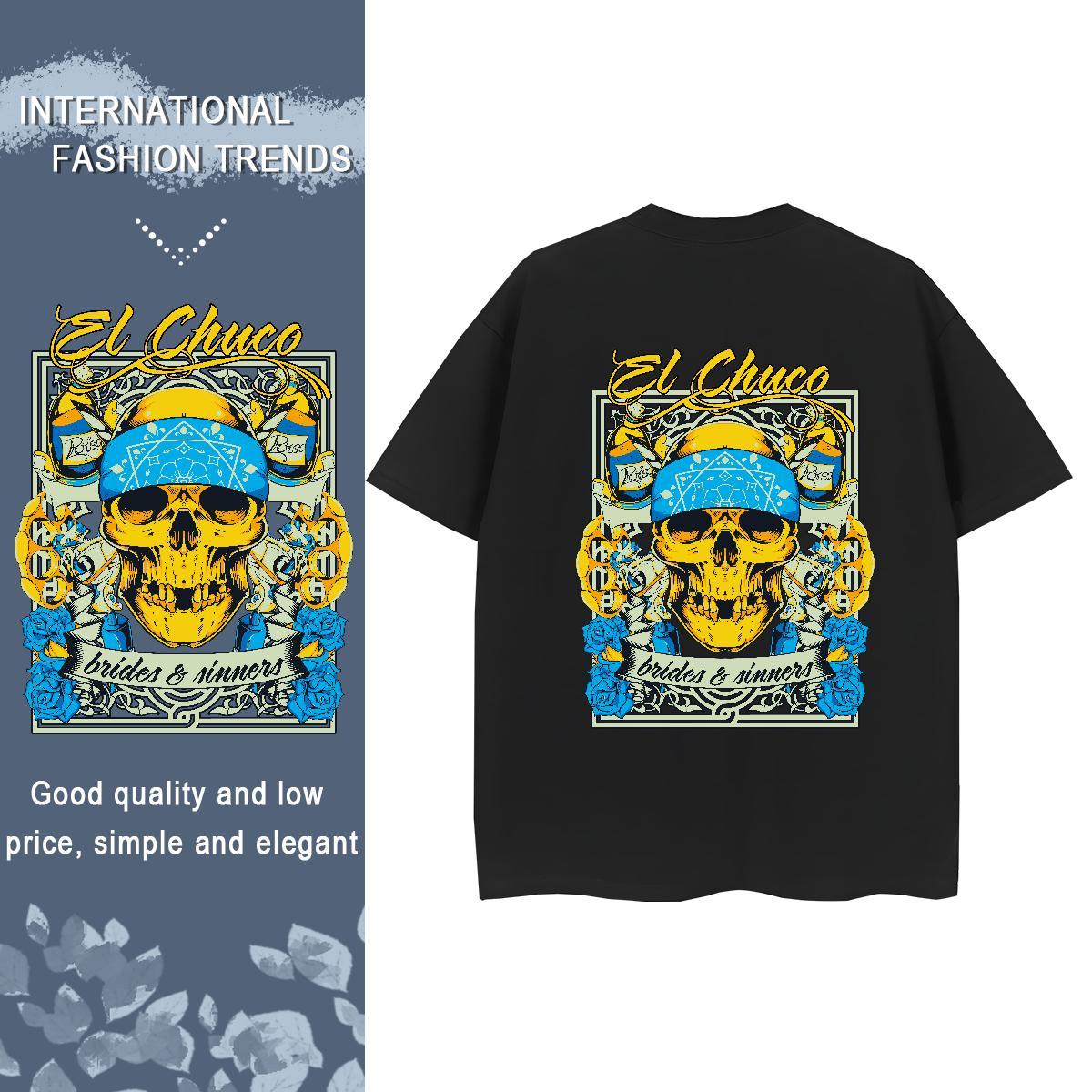 TOP Quality Woman T Shirts 230g 100% Cotton Crew Neck Breathable Street skull Lady T shirt Popular Black Oversized Tees Shirts