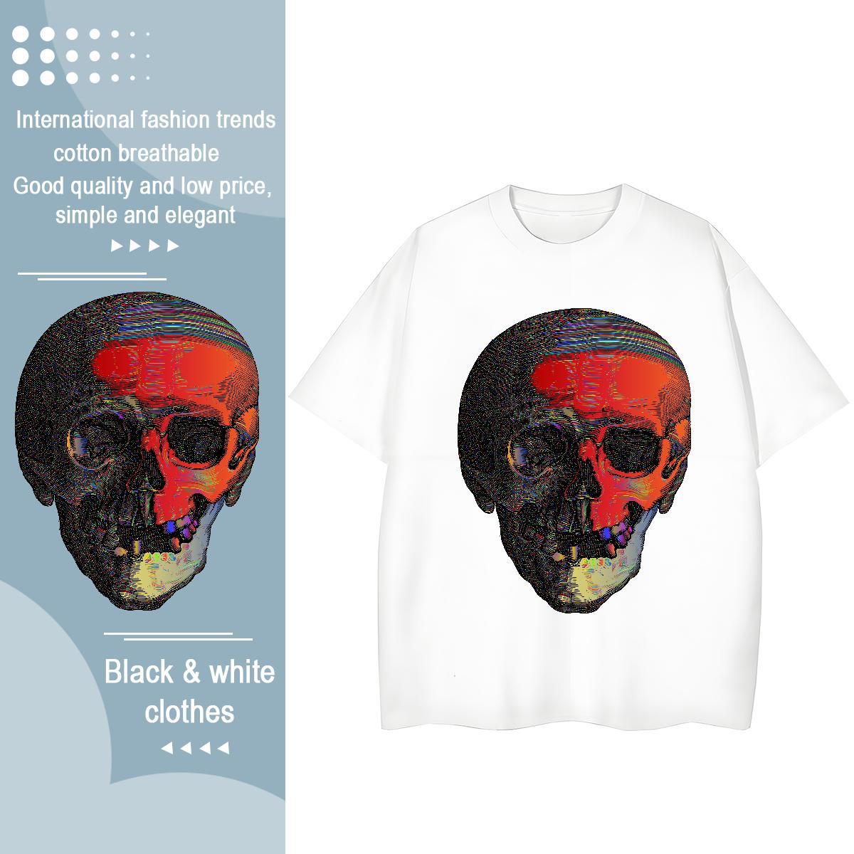 Classic T shirt 230g Pure Cotton Round Neck Short Sleeve Summer Casual skull Woman Tshirt Female Plus Size Cartoon Tops