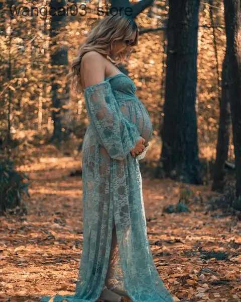 Maternity Dresses Maternity Photography Maxi Dresses Off Shoulder Mesh Lace Maternity Photoshoot Gown With Long Bell Sleeves Pregnancy Shooting L24091