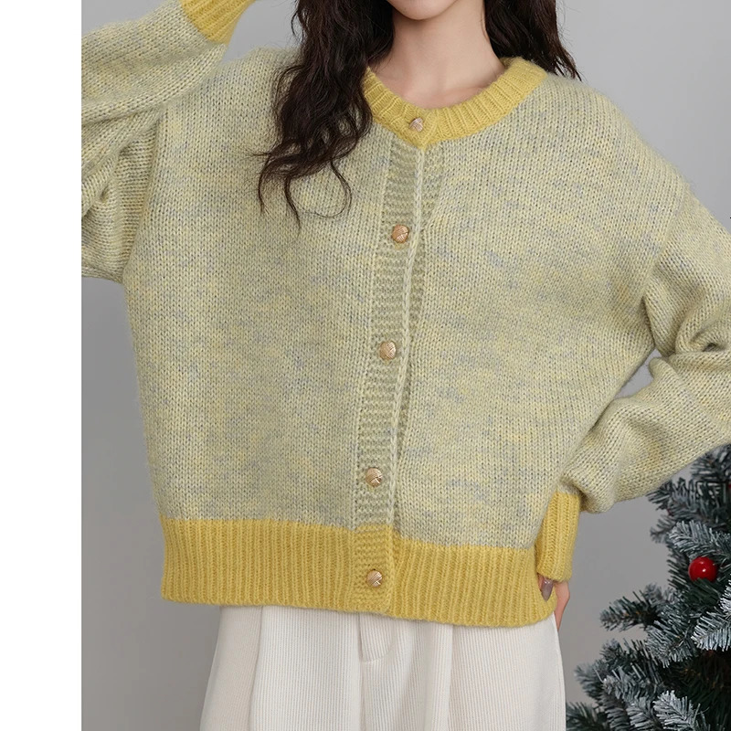 HELIAR Singlebreasted Cardigan Long Sleeve Patchwork Knitted Sweater ONeck Casual Warm Coat Office Outerwear Autumn Winter 241007