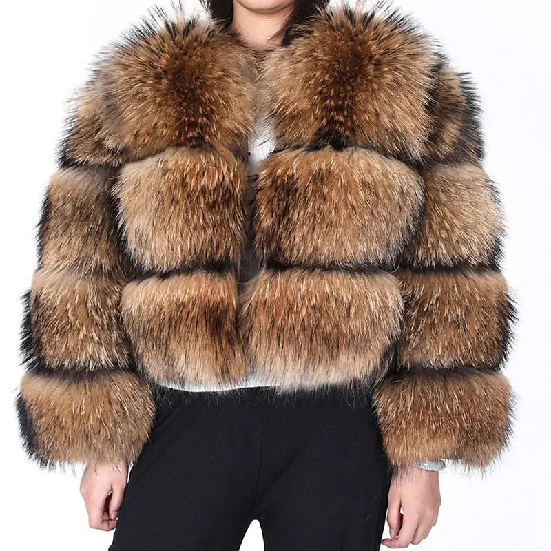 Maomaokong Super Winter Womens y Thick True Raccoon Fur Coat Natural Fox Jacket Plus Size Tank Top 241010