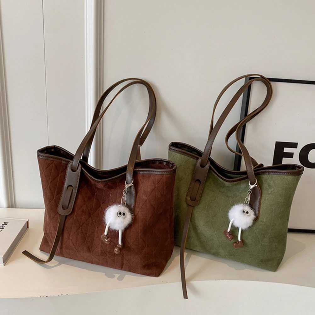 Ladies Suede Large Tote Bag with Inner Pocket Handbag Zipper Closure Purses and Handbags Retro for Work Travel 241011