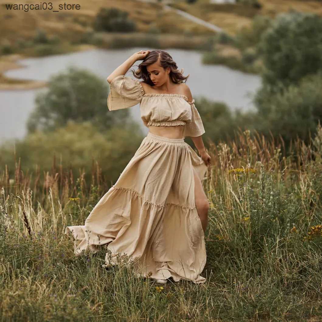 Maternity Dresses Bohemian Women Dress Comfortable Linen Cotton Maternity Clothing Vintage Short Sleeve Dress For Pregnancy Photo Shoot L240910