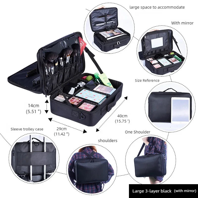 Oxford Clothing Makeup Bag Travel Essential Makeup Box Company Large Capacity Beauty Brush Embroidery Tool Storage 241008