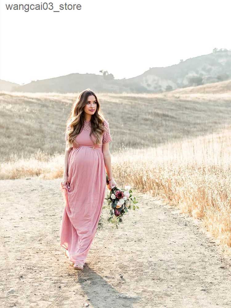 Maternity Dresses Maternity Dress Pregnancy Photography Props Dusty Pink Long Chiffon Elegant Pregnant Women Clothes Lace es L240910