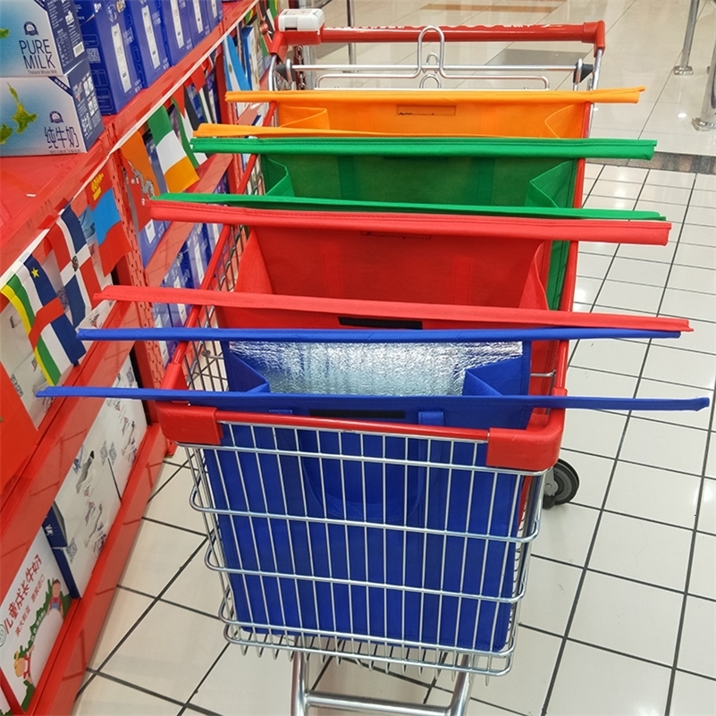 Dropship Foldable Trolley Bags4 Pack Reusable Grocery Shopping Cart Bags with Cooler Bag Eco Bolsas De Compra Detachable Sac y240925