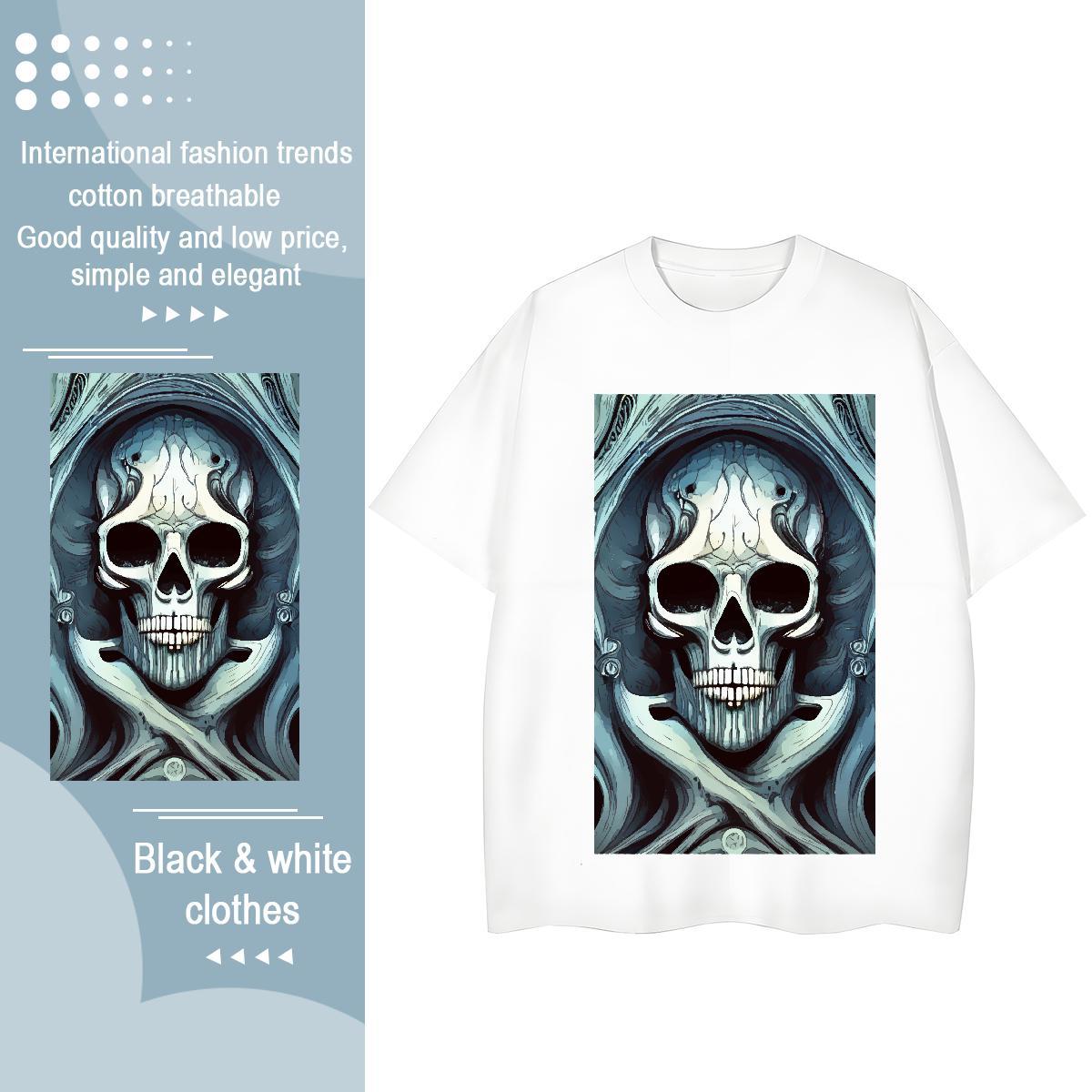 Custom T-Shirts 230g Cotton O-Neck Short Sleeve Sport skull Couples T Shirts Loose fit Cartoon Floral Printing Tops
