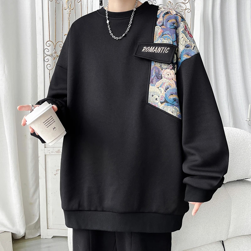 mens hoodie womens Korean fashion O-neck loose long sleeved top Pullover Harajuku streetwear retro couple sweater 241010