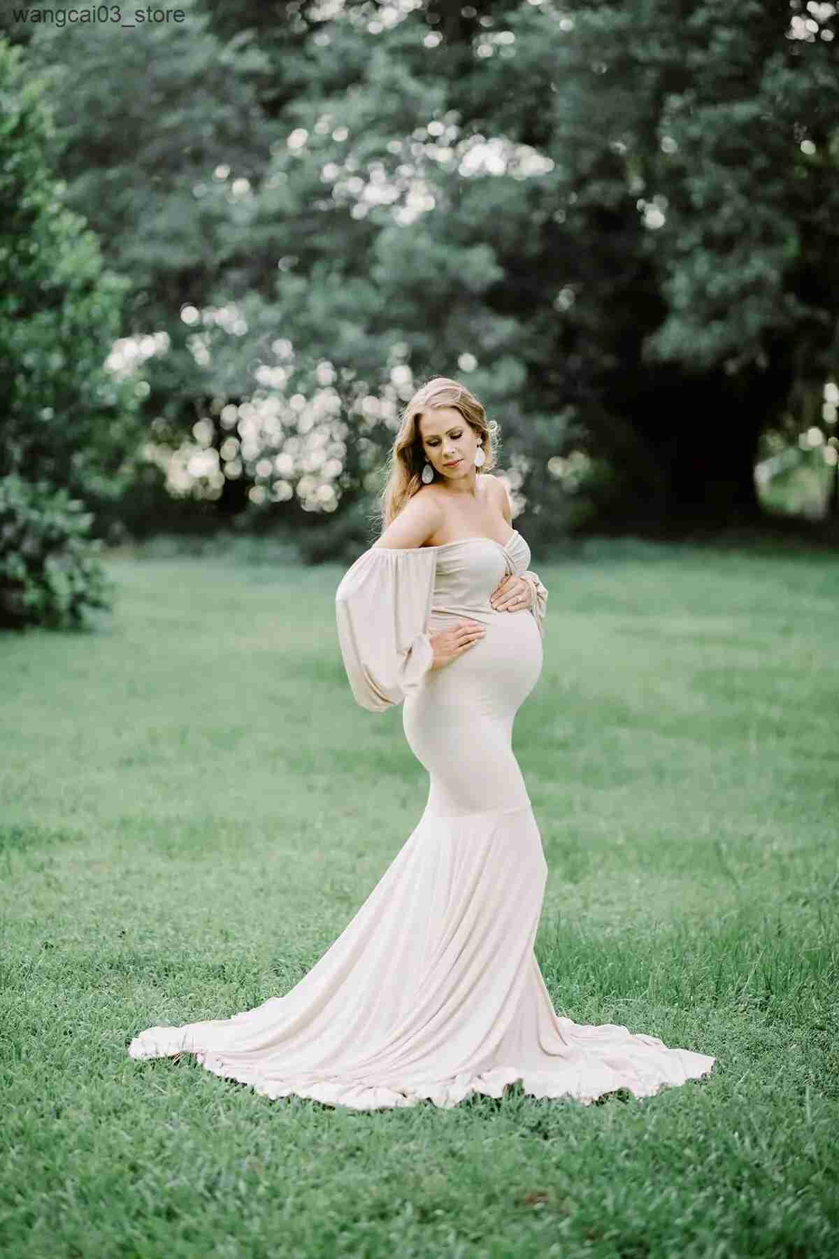 Maternity Dresses Sexy Off Shoulder Maternity Dresses for Photo Shoot Long Maxi Gown Split Pregnancy Photography Dress Pregnant Women Baby Shower L240