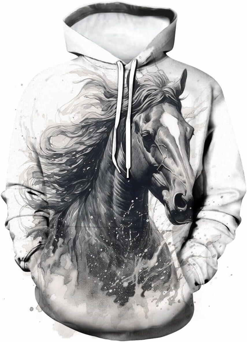 Hoodie for Mens Womens Mens Hoodie Horse Print Hoodies Novelty Graphic Sweatshirts Fashion Pullover Graphic Hoodies sweatshirt keep warm