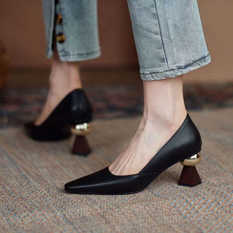 French pointed Mary Jane shoes women's new irregular heel high heels spring summer autumn commuting small leather shoes