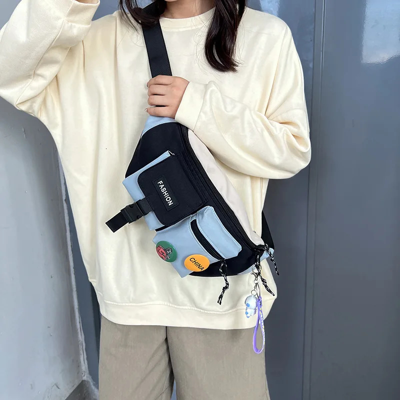 Fashionable Techwear Hip Hop Chest Waist Bag Mens Comparison Color Patch Work Waterproof Leisure Sports Cross Shoulder Bag 241008