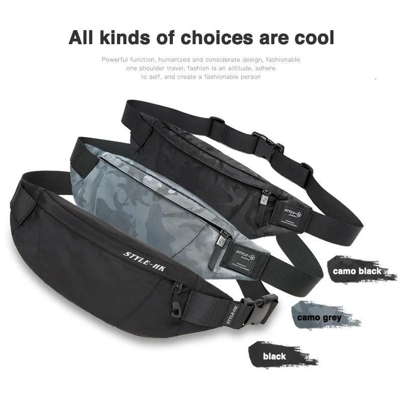 Hk mens casual Fanny bag waist bag money bag phone strap bag camouflage black gray shoulder strap bag shoulder strap bag 241008