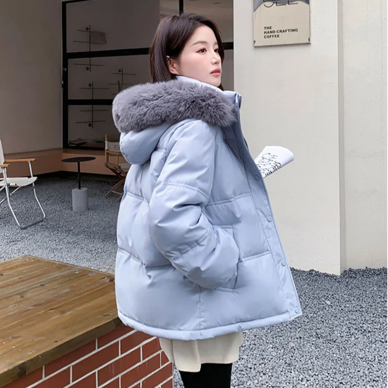 Blue down jacket womens coat black hooded fashion American streetwear Y2K style duck down jacket womens winter short jacket 241009