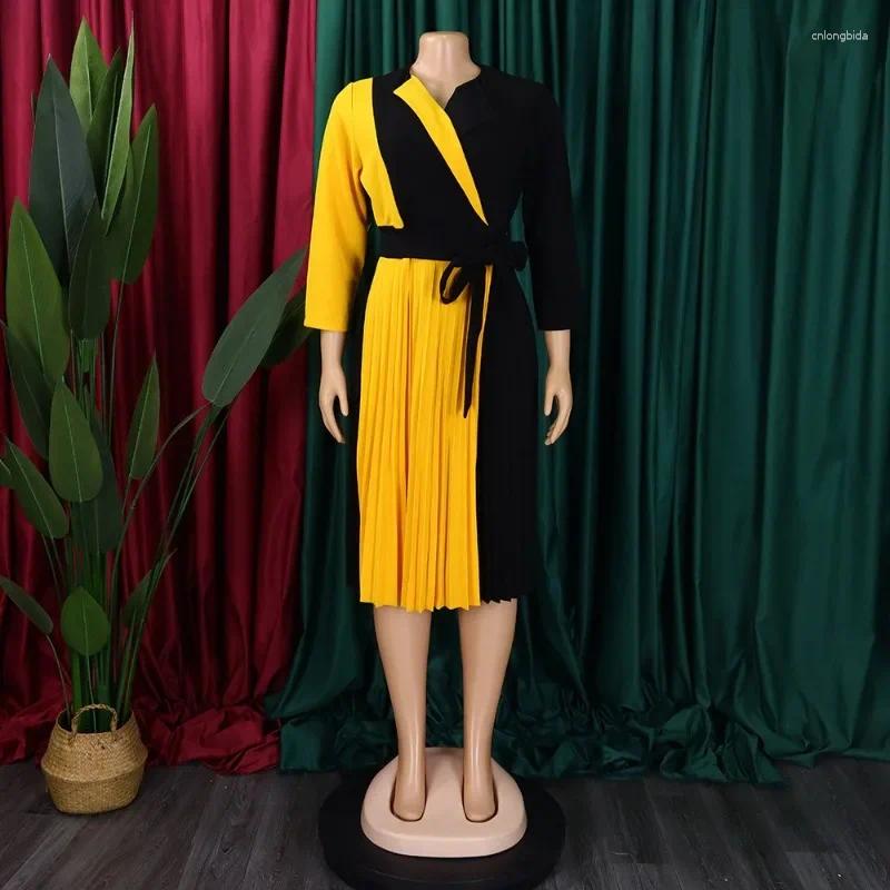 Casual Dresses Elegant Church For Women Color Block Patchwork Turn Down Collar Slim Fit Fashion Office Ladies Classy Modest Female