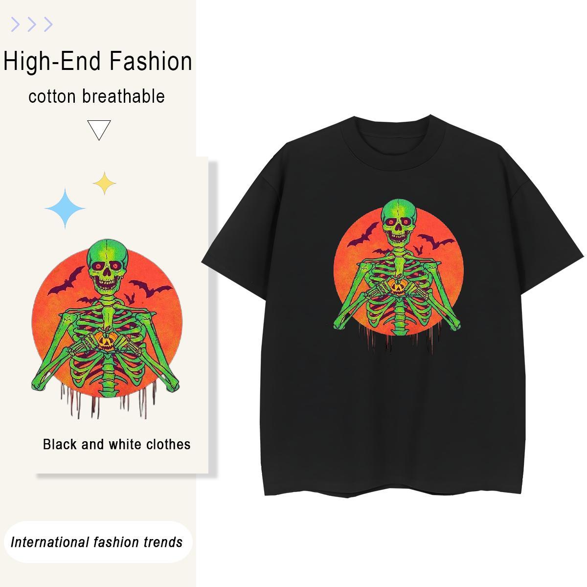 New T-Shirts for Women 230g Pure Cotton Crew Neck Sports Street Wear skull Women Tees Designer Custom Cartoon Tops Tees