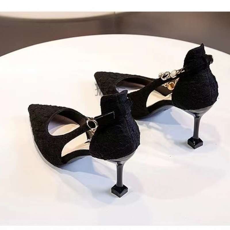 Women high heel shoes dress shoes women leather two colours cusp 5-8cm heels beautiful elegant casual shoes pearl chain trim
