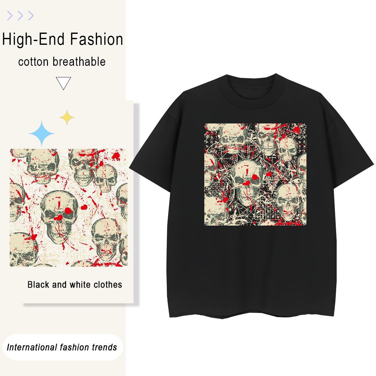 Fashion Casual T Shirt For Woman 230g Pure Cotton O Neck Short Sleeves Sports Street Wear skull Woman Tshirt Comfortable Plus Size Cartoon Tees Shirts