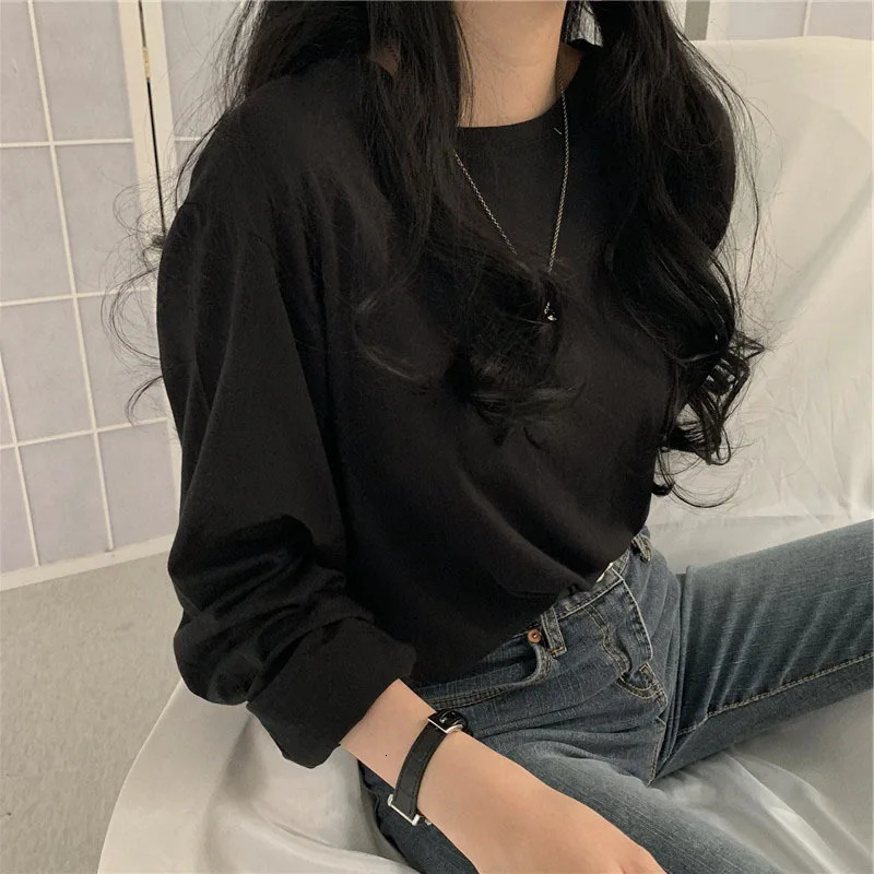 Autumn Korean Fashion Tshirt Women Long Sleeve Winter Y2K Tee Shirt Femme Loose Basic Solid Clothes Tops Vintage 241011