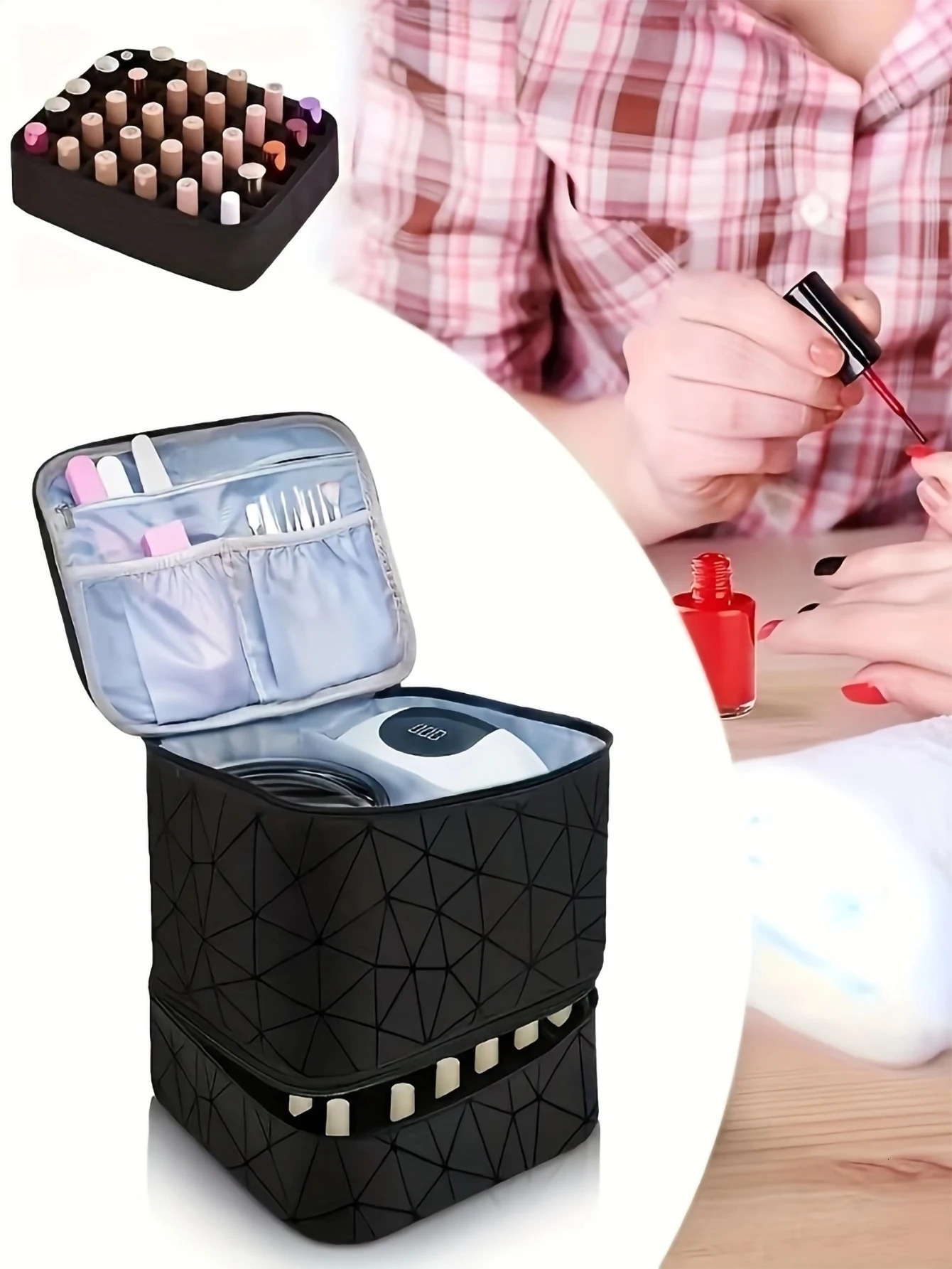 Womens portable double-layer nail polish storage bag organizer travel essential oil storage box multi-function storage bag 241008