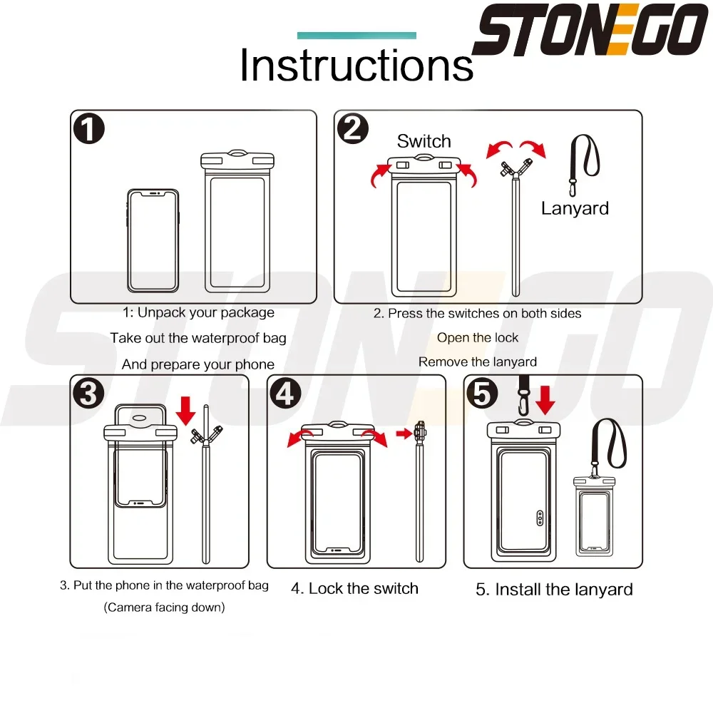 STONEGO Universal Mobile Phone Waterproof Bag Mobile Phone Case for Swimming Diving Outdoor Mobile Phone Waterproof Pouch
