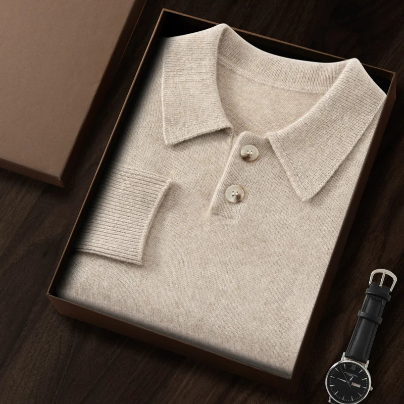 ZOCEPT 100 Goat Cashmere Pullover for Men High Quality Winter Knitted Warm Thickened Sweater Solid POLO Collar 241009