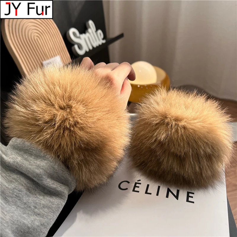 Arrival Female Natural fox Fur Cuffs Knitted Warm Real Fox Fur Mittens Women Winter Outdoor fox Fur Cuffs 241009