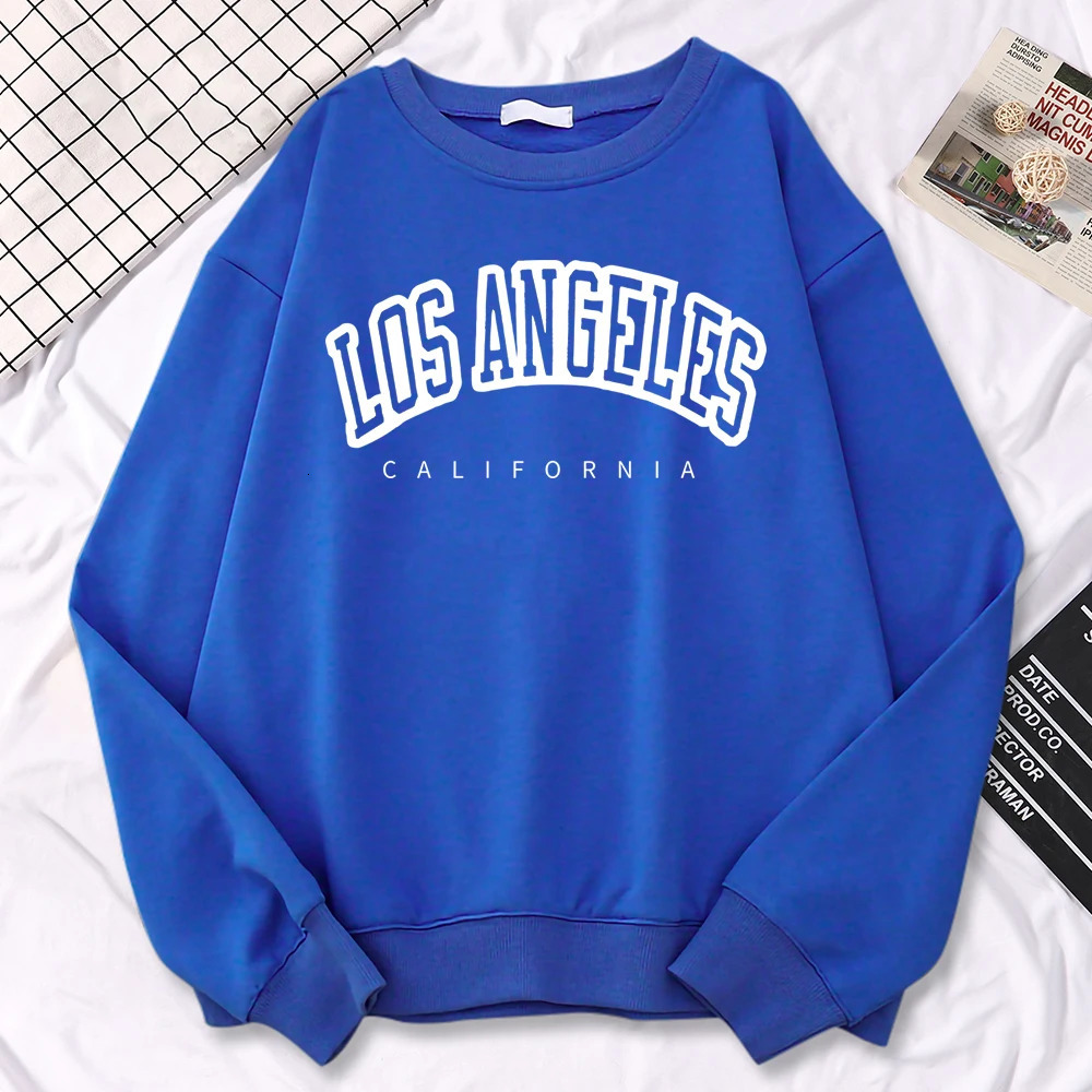 Street Trend Womens Pullovers Los Angeles California Letter Printing Hoodies Warm Fleece Sweatshirt Crewneck Soft Female Clothes 241009