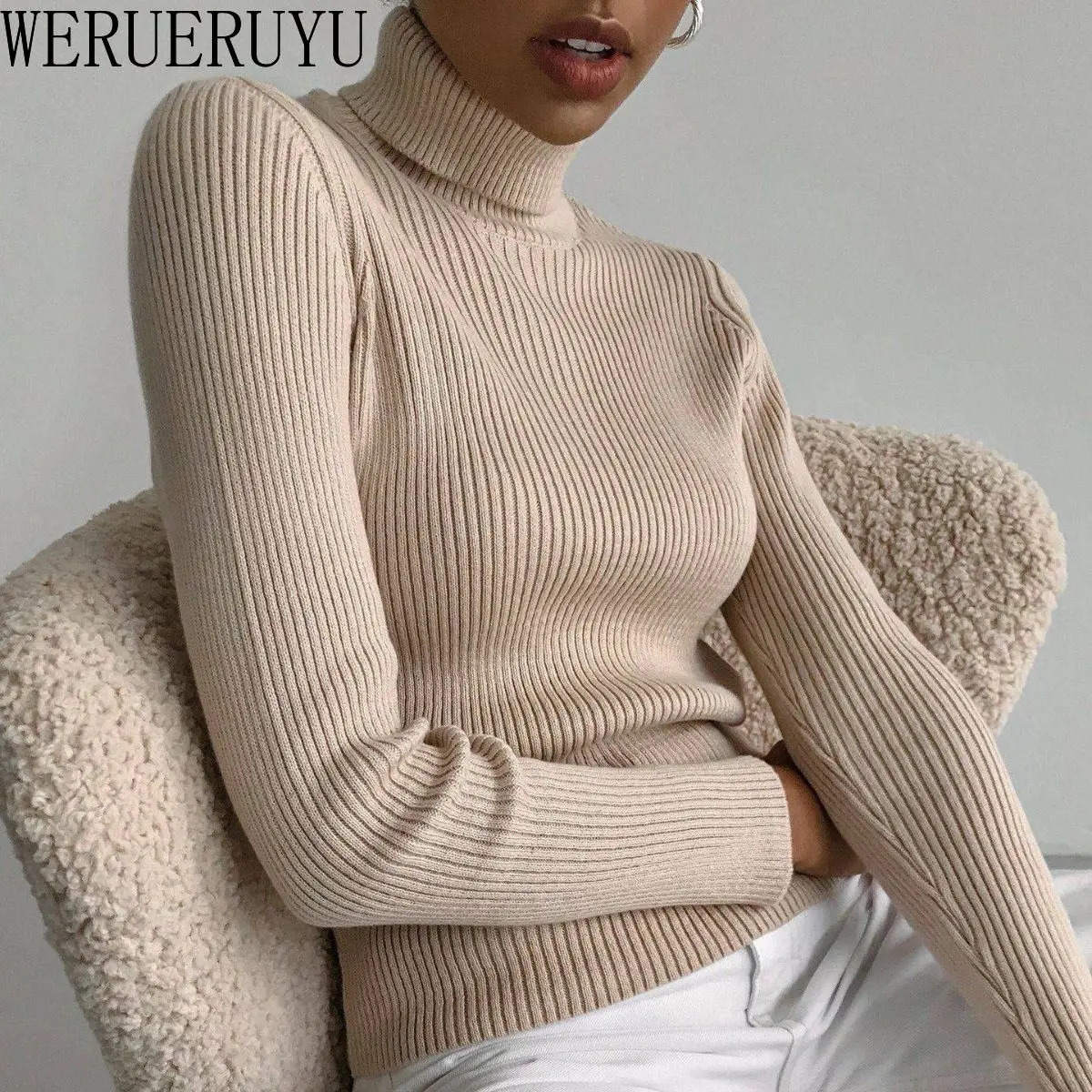 Autumn Winter Knitwears Turtleneck Sweater Womens Y2k Clothes Casual Fashion Long Sleeve Tops Pullover Tight Sweater for Women 241011