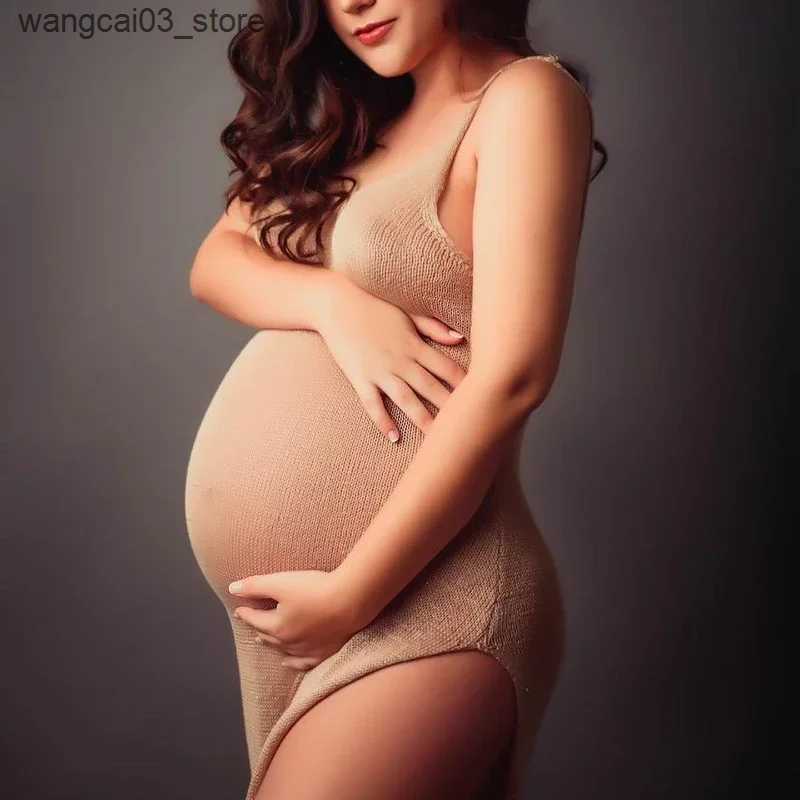 Maternity Dresses Knitted Maternity Photography Dresses Sling Pregnant Woman Baby Shower Dresses Photo Shoot Robe Clothing Props Accessories L240910
