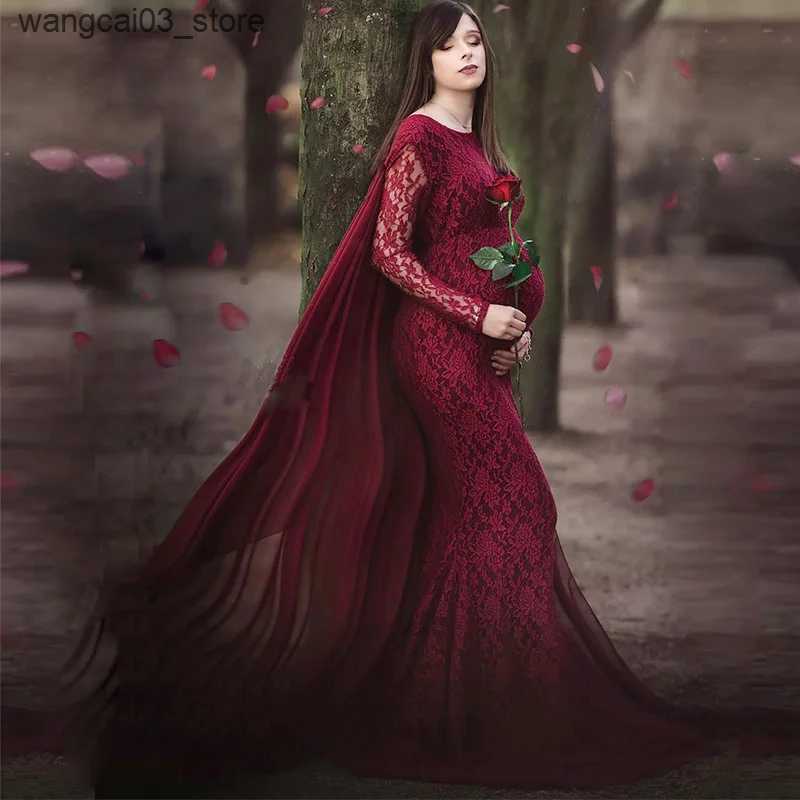 Maternity Dresses Floor Length Lace Dress Elegant Ladies O Neck Long Sleeve Robe Baby Shower Maternity Women Pregnancy Photo Shooting Maxi Dresses L24