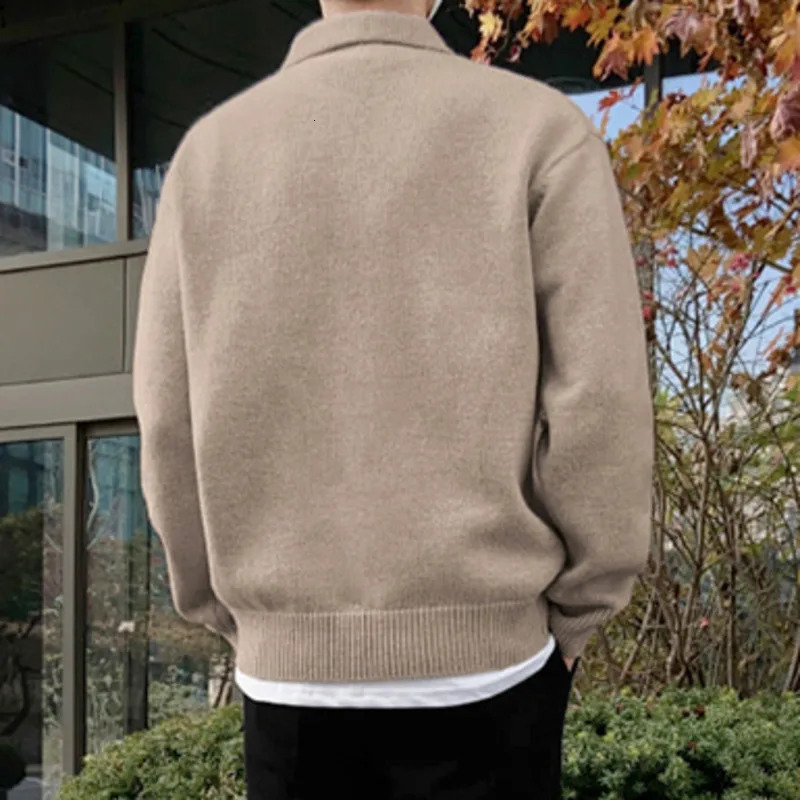 IEFB Korean Fashion Chic Lapel Pullover Knitting Tops Mens Autumn Winter Loose Long Sleeve Sweater Vintage Kinttwear 241007