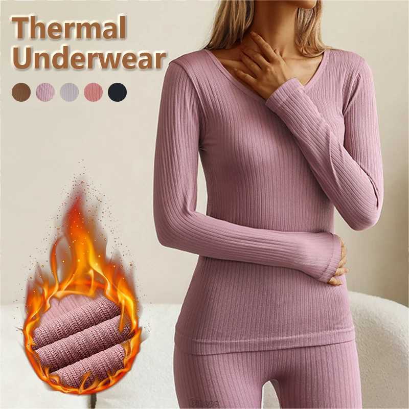 Women's Thermal Underwear Womens Hot Underwear Winter Long Sleve Bottom Seamless Thick Double Layer Warm Underwear Womens 2-piece Set Slepwear Y2