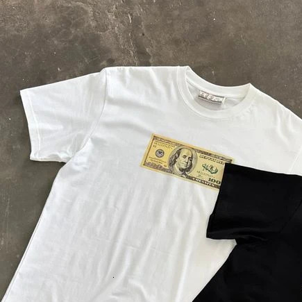 Tshirt Y2K mens Harajuku hiphop dollar bill graphic printing oversized TShirt round neck cotton short sleeved top 241011