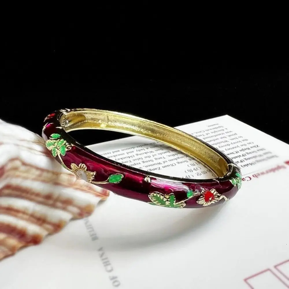 Enamel China Cloisone Bracelet Double Bracelet China Peony Filigree Flower Bracelet Traditional Retro Womens Bracelet 241007