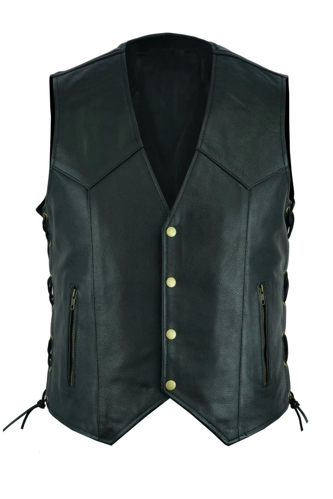 Vest Leather Punk Fashion Casual Coat Motorcycle Men Solid Fleet 240930