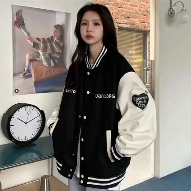 Fashion baseball jacket womens retro streetwear university uniform jacket Harajuku autumn bomber thin jacket 241011