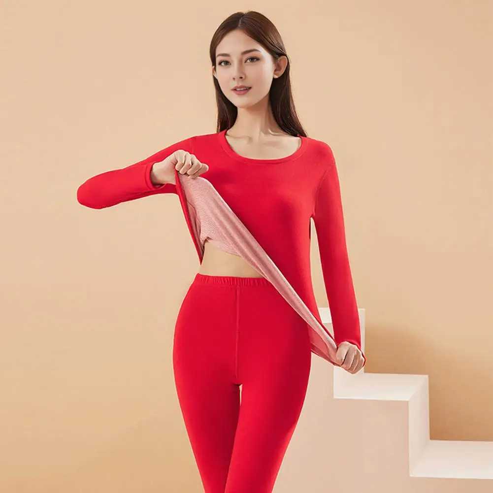 Women's Thermal Underwear 2-piece/set winter neutral hot underwear set seamless long Slve warm thick plush slim fit elastic cold weather pajamas 