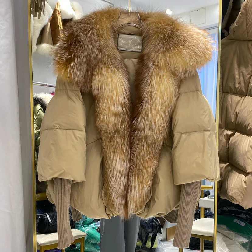2024 Winter Real Fox Fur Collar White Duck Down Padded Jacket Regular Fashion Warm Big Fur Collar Womens Coat W241010