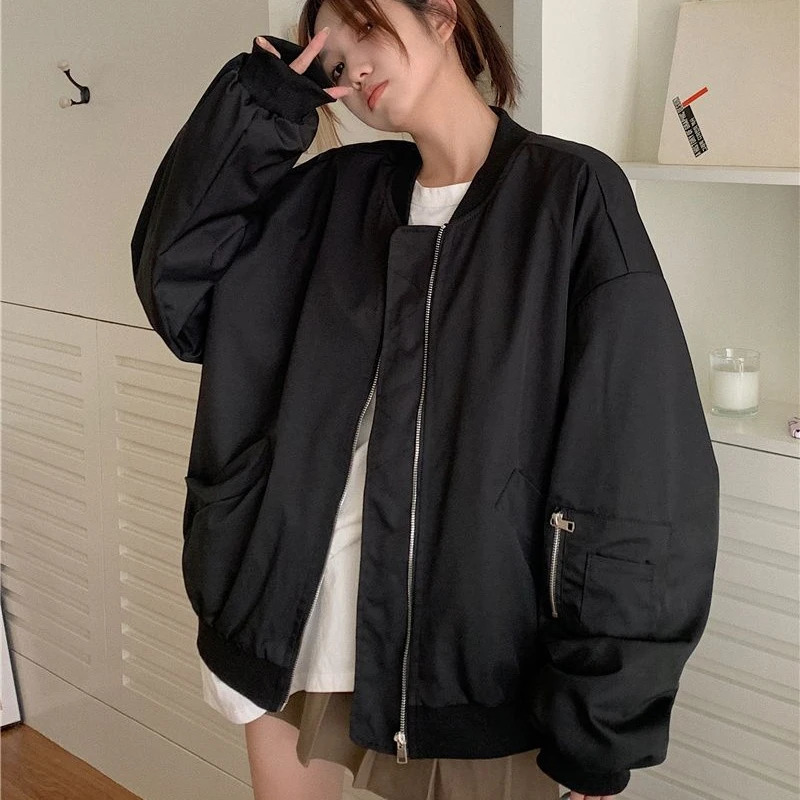 Deeptown Vintage Bomber Womens Jacket Oversized Harajuku Fashion Streetwear Spring Baseball Jackets Zipper Korean Style Coats 241011