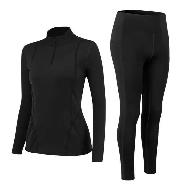 Women's Thermal Underwear New Womens Thermal Underwear Intimate Set Mock-neck Base Layer Elastic Fitness Winter Sports Wear Y241011JF8P