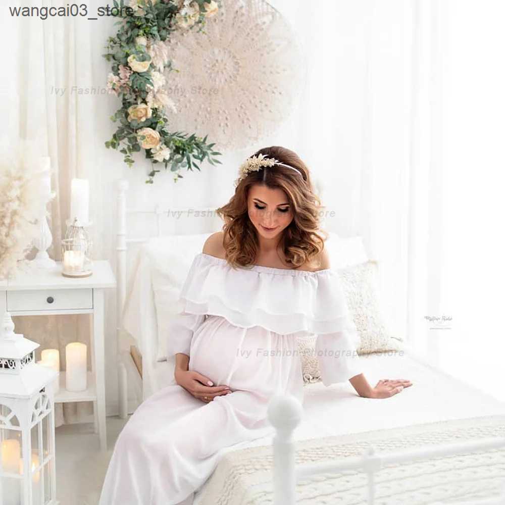 Maternity Dresses Maternity Photography Dress Sexy Transparent Chiffon Tulle Ruffled Dress Clothes For Pregnant Women Pregnancy Photo Shoot Dress L240