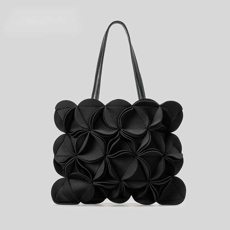Small design, high-end feel, large capacity splicing, three-dimensional flower tote bag, women's fashionable versatile single shoulder handbag 24