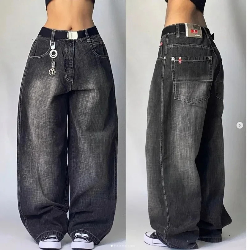American Retro Skeleton Wing Embroidered Pocket Jeans for Men and Women Y2K Harajuku Hip Hop Gothic Wide Troy Streetwear 240930