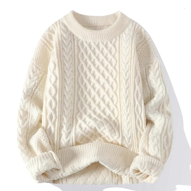 Autumn Winter Men Sweater Vintage O Neck Solid Color Mens Knitted Pullovers Loose Harajuku Mens Retro Knitting Pullover Sweaters 241007