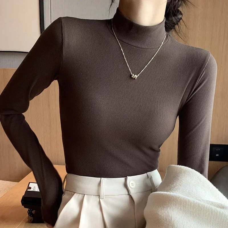Knitted Sweater Women Pullover 2024 Half Turtleneck Jumper Sweater Autumn Winter Solid Slim Chic Streetwear Long Sleeve Top Y2K 241011