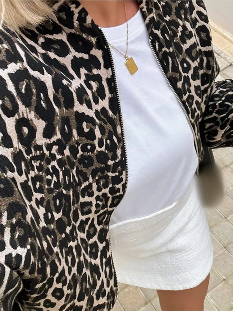 Fashion Leopard Pattern Cashmere Coat Autumn/Winter Fashion Warm Coat Womens O-neck Zipper Loose Jacket 241007